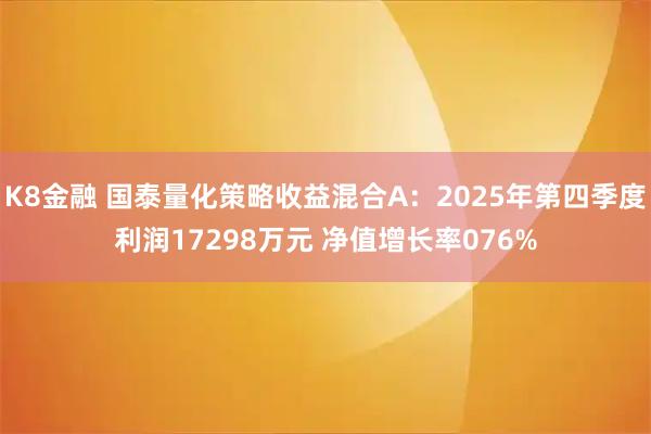 K8金融 国泰量化策略收益混合A：2025年第四季度利润17298万元 净值增长率076%